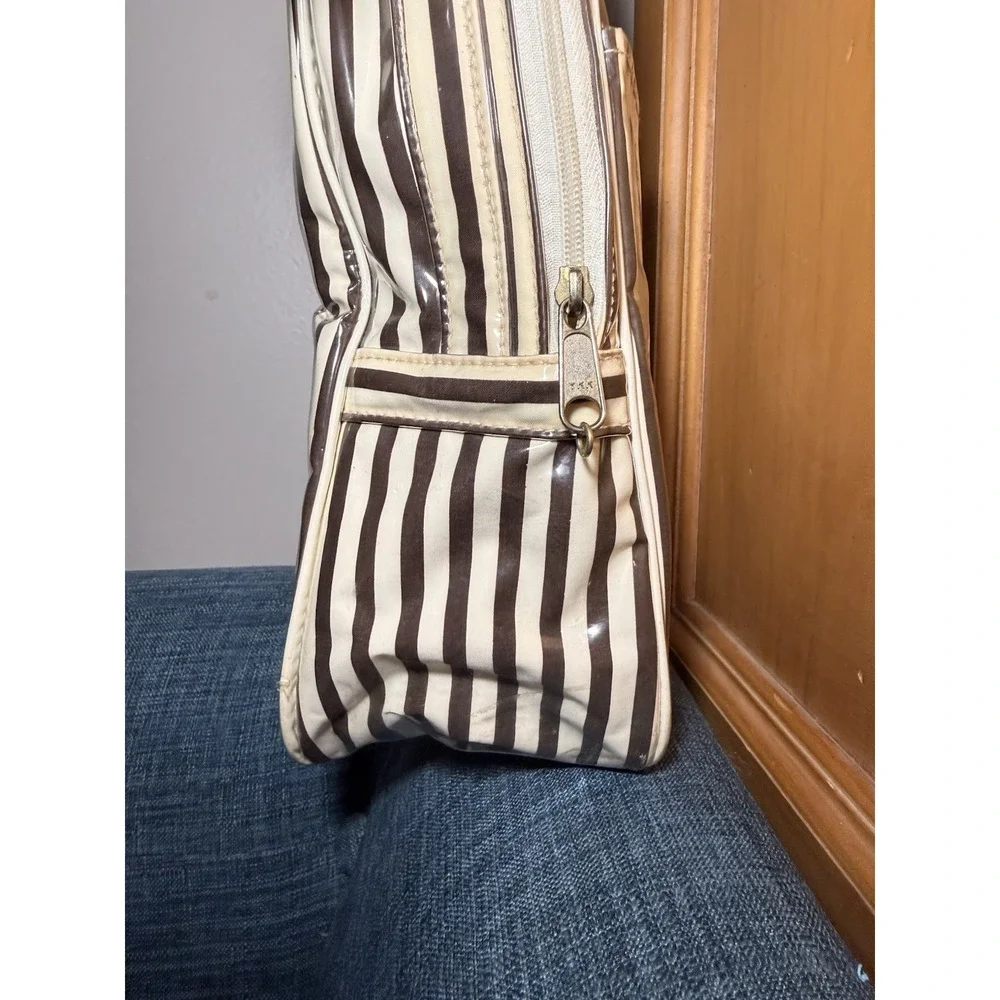 Vintage Henri Bendel Centennial Stripe Large Clear Vinyl‎ Makeup Bag 12 X 9 X 4